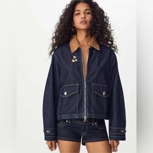 Stradivarius Contrast Navy Blue Denim Jacket